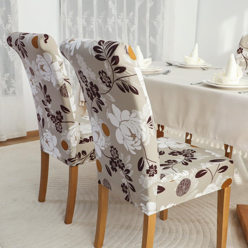 FORCHEER Chair Covers for Dining Chairs Set of 4,Beige Floral Stretch Dining Room Chair Cover Kitchen Parsons Chair Slipcovers (Pack of 4, Beige+Floral) - Image 4